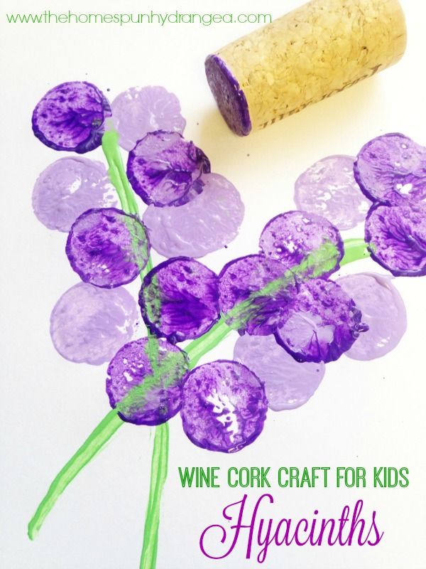 DIY Craft: These easy wine cork stamps for kids are perfect for spring crafts and making wine cork hyacinths like you see here.
