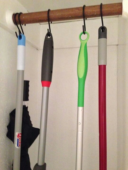 Great Way To Mops And Brooms In Your Utility Closet The Hooks Great Way To Mops And Brooms In Your Utility Closet The Hooks Are From Lowe S Garden Section Remove Pole