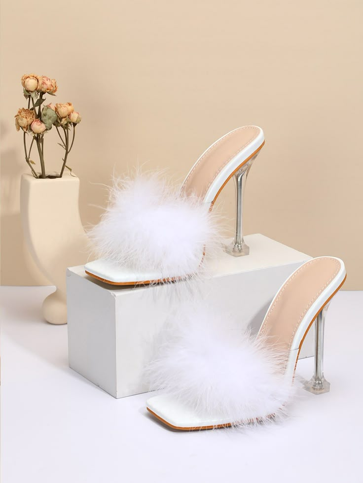 Fluffy Detail Chunky Mule Sandals | Women slippers fashion, Fur pumps ...