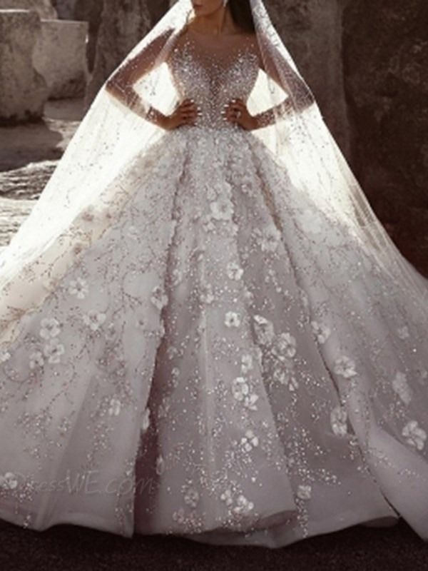 Buy Flowers Floor Length Scoop Ball Gown Church Wedding Dress