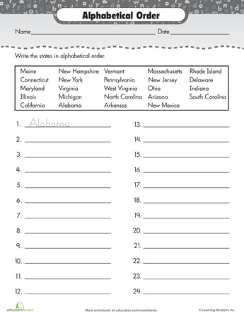 Alphabetize the States | Abc order, Teaching social studies, Education.com