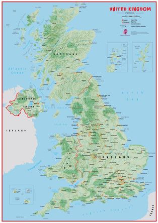 uk wall map physical
