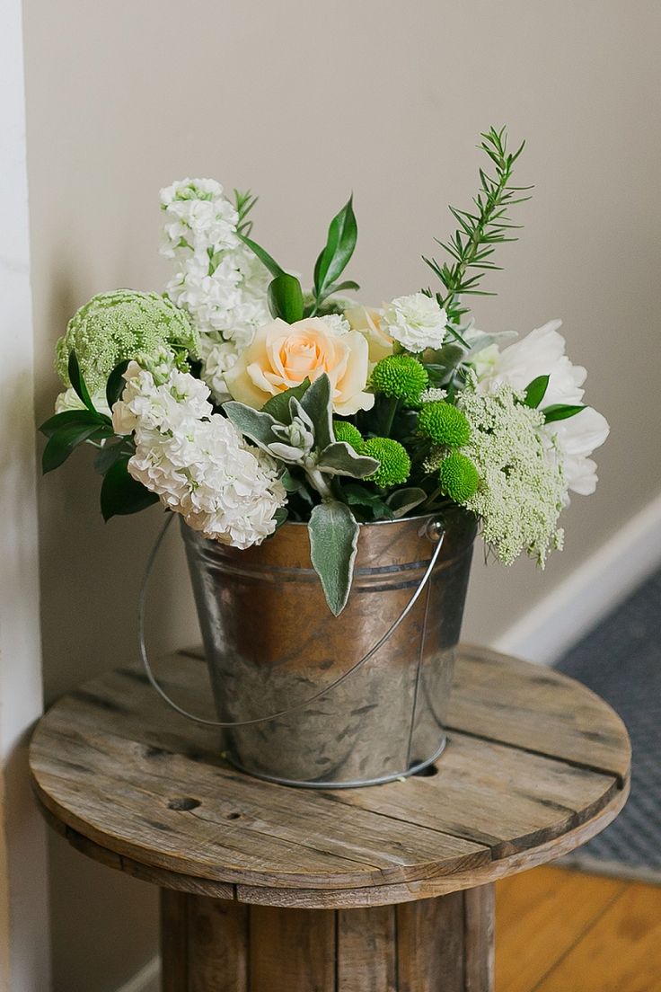 Rustic Flowers In A Tin Bucket Rustic Flowers In A Tin Bucket