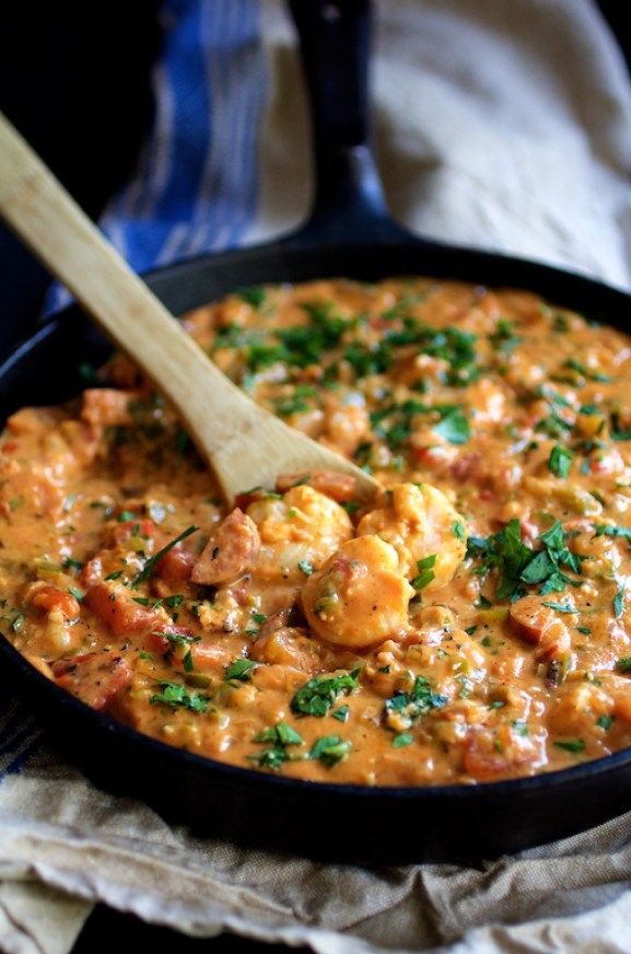 Smothered Shrimp and Andouille Sausage with Creamy Smothered Shrimp and Andouille Sausage with Creamy