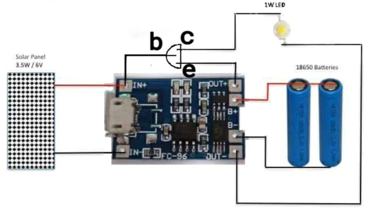 an electronic device with two batteries attached to it, and the circuit diagram for each