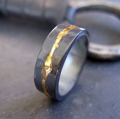This design is simple and understated, yet rustic and OOAK. The ring is sterling… This design is simple and understated, yet rustic and OOAK. The ring is sterling…