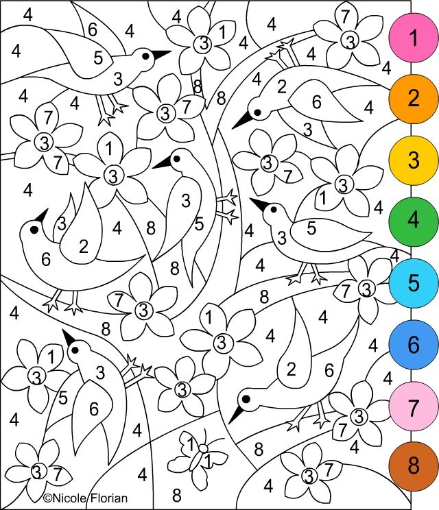 a coloring page with numbers and colors