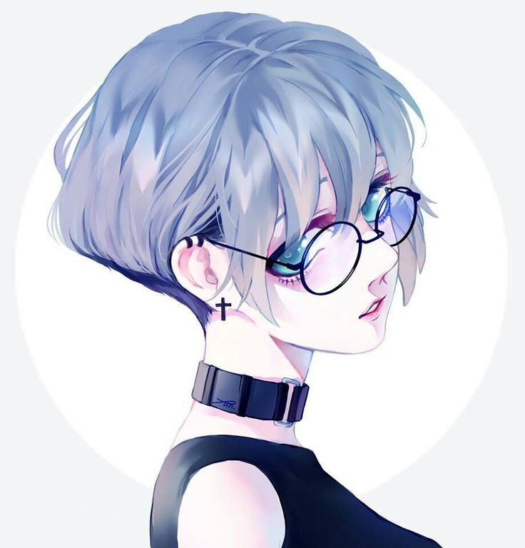 Anime girl short hair glasses