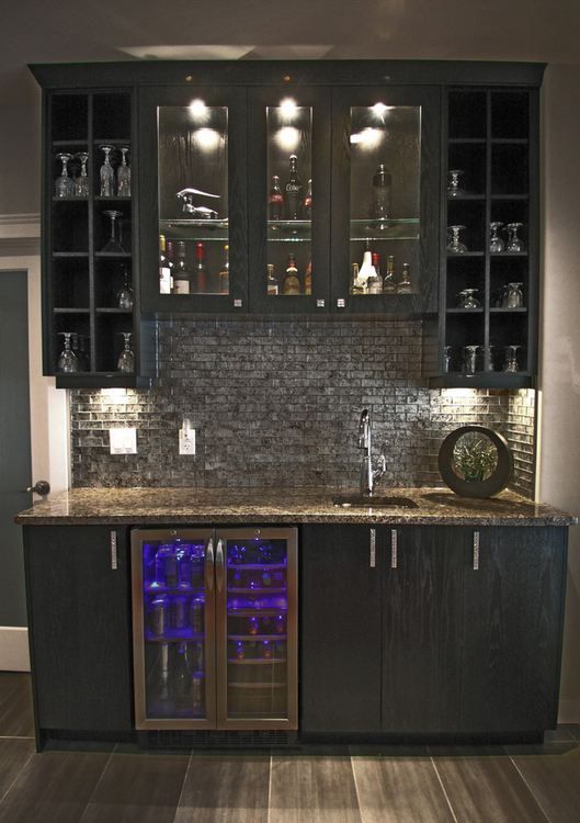 Awesome Wet Bar Backsplash Ideas Part - 2: Home Wet Bar Designs W/ Glass Backsplash, Built In Counter Height Beverage Cooler In Stainless Steel. I Love This For Behind The Bar Counter, ...