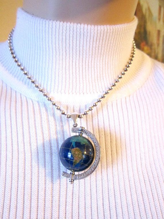 Vintage World Globe Pendant Lapis Gemstone 925 Sterling Silver Ball Chain Necklace Gift - Lapis World Globe Pendant Vintage World Globe Pendant Lapis Gemstone 925 Sterling Silver Ball Chain Necklace Gift - Lapis World Globe Pendant