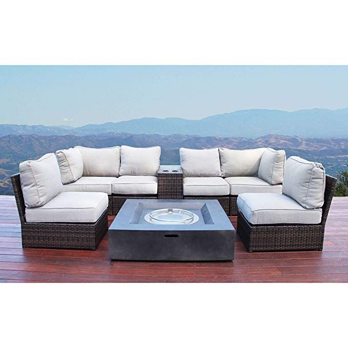 Com Living Source International Lucca Wicker 8 Piece Fire Pit Lounge Set P Outdoor Seating Patio Furniture Deals Table And Chairs Patio Furniture Deals Fire Pit Table, White Outdoor Patio Furniture Sets With Fire Pit