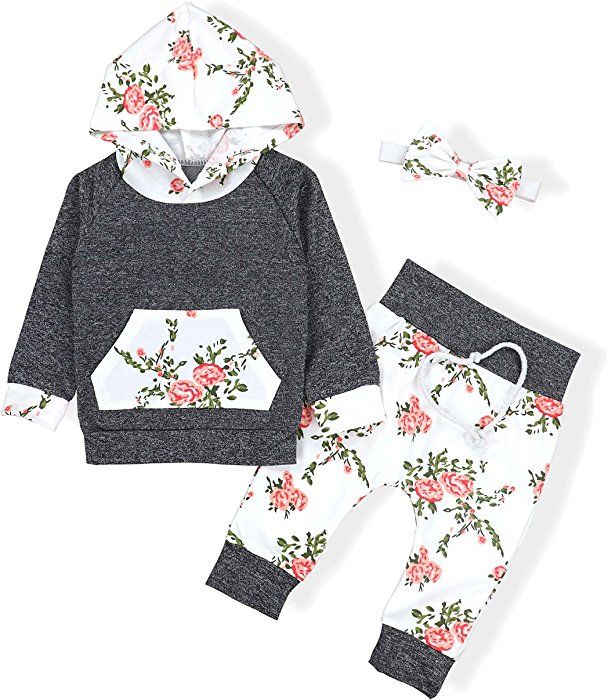 US Toddler Infant Baby Girl Hooded Outfits Long Sleeve Tops Pants Clothes Set