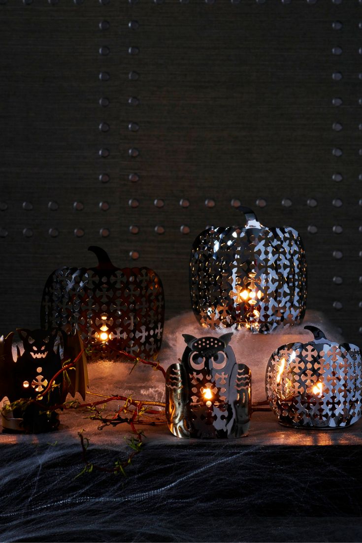 frightful friends tealight holders and pierced pumpkin votive pair must have for halloween