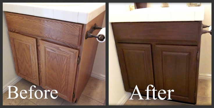 Progress On The Main Floor Bathroom Staining Oak Cabinets Painting Staining Oak Cabinets, How To Stain Cabinets Darker Without Sanding