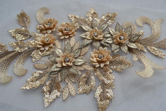 1x 3D Flower Sequins Lace Applique Lace Patch DIY Wedding Dress Costume Decor