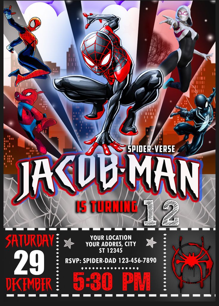 spider man into the spider verse birthday invitation superhero invitations free