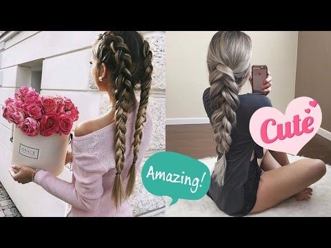 Красивая причёска 10 простых косичек. КОСАЯ коса / Рыбий хвост / Французская коса - YouTube