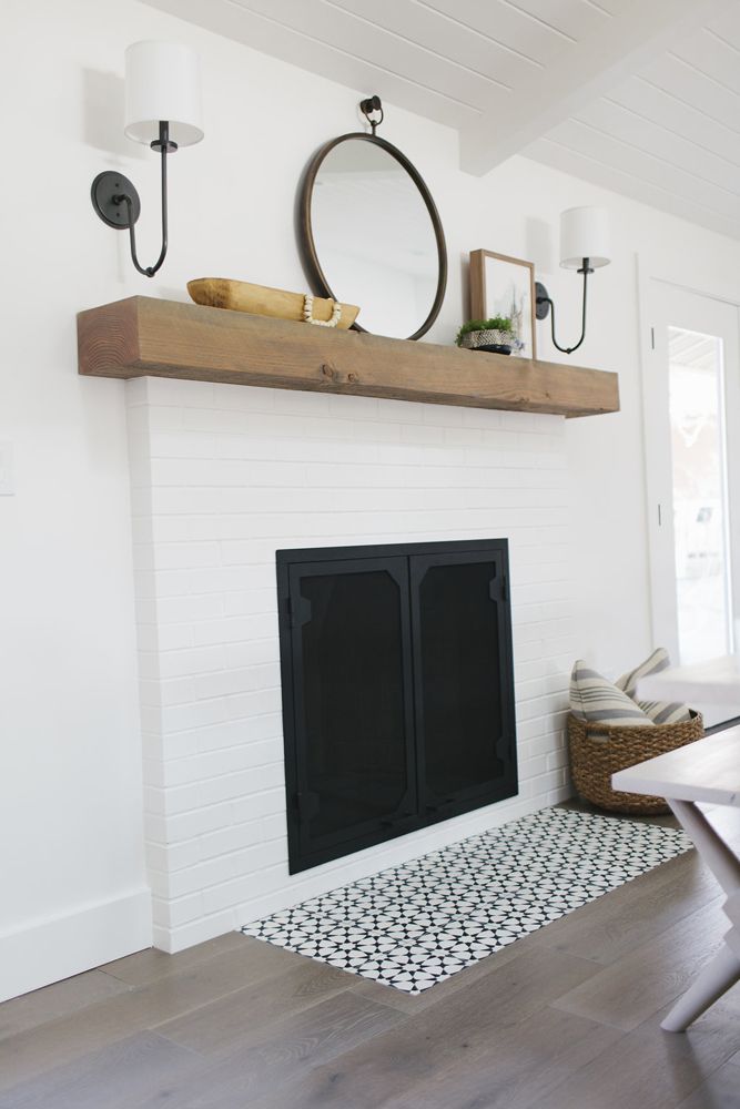 Best 25 Simple Fireplace Ideas On Pinterest Kitchen With Mantle Stunning White Brick Fireplace Wooden Beam And Black Grate