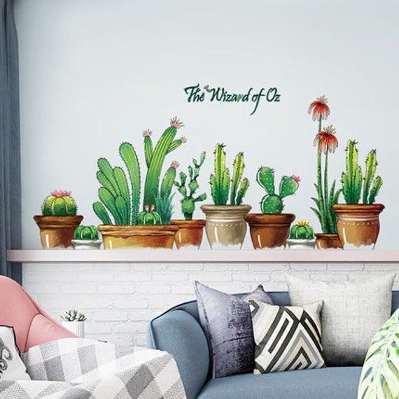 Cactus Potted Living Room Bedroom TV Background Self-adhesive Wall Stickers WA