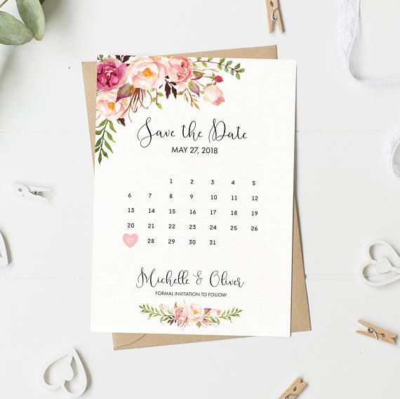 Modern Calendar Save the Date with Photo Front and Back Printable 5x7 Minimalist Announcement