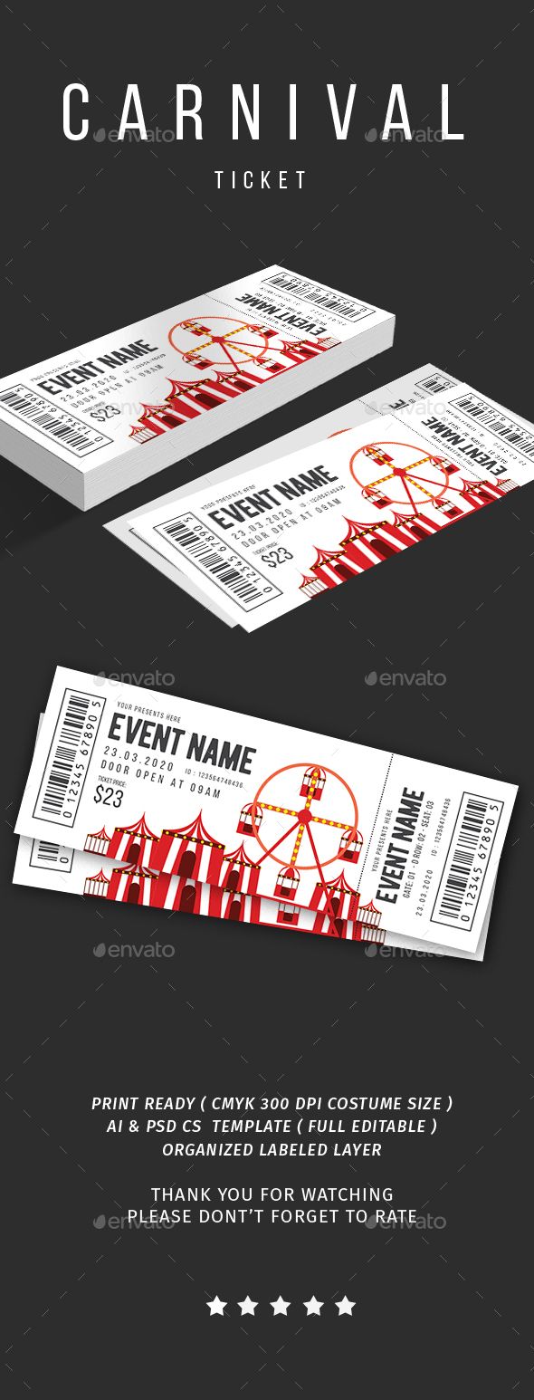 Carnival Ticket — Photoshop PSD #party ticket #event tickets • Available here ➝ https://graphicriver.net/item/carnival-ticket/20687396?ref=pxcr