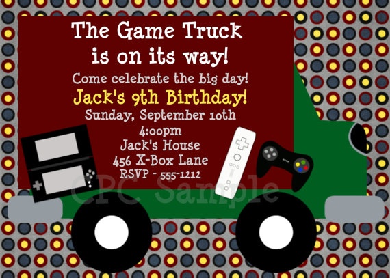 Video Game Birthday Invitation Game Truck by Cutie ...