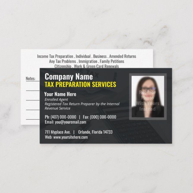 Tax Preparing Preparer Photo Business Card Zazzle In 2020 Tax Preparing Preparer Photo Business