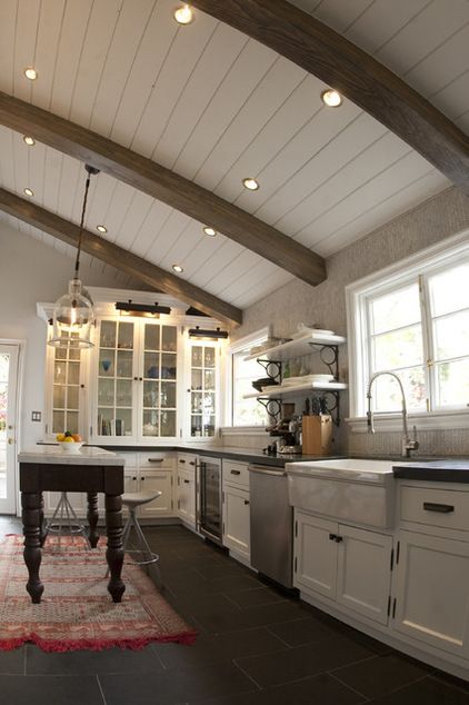 Small Cottage Kitchen With White Ceiling Beams Small Cottage Kitchen With White Ceiling Beams
