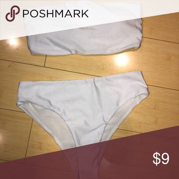 White Zaful Bikini All white bandeau top Zaful bikini with high wasted bottoms. ...
