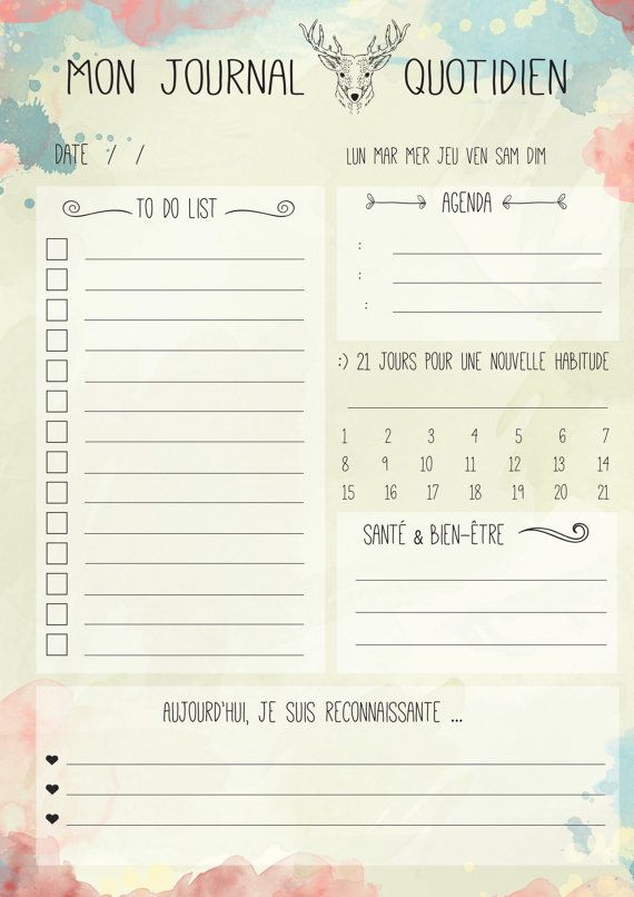 fr en a4 lettre us quot mon journal quotidien quot à weekly daily planner template