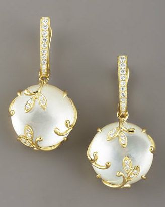 158 Best Pearl Earrings Images On Pinterest Gemstones Stunning Frederic Sage Jelly Vine Mother Of Pearl Earrings Yellow Gold Settings Pave White Diamond Stations Round Drops Encased In