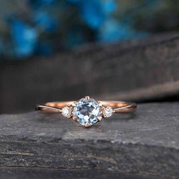 Aquamarine Engagement Ring Rose Gold 3 Stone Ring Diamond Thin Minimalist Birthstone March Promise Ring Anniversary Bridal Half Eternity – Ringe Aquamarine Engagement Ring Rose Gold 3 Stone Ring Diamond Thin Minimalist Birthstone March Promise Ring Anniversary Bridal Half Eternity – Ringe
