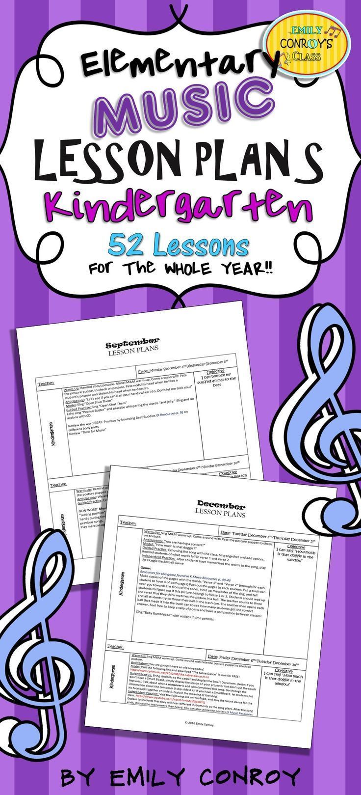 Kindergarten Music Lesson Plans are creative and concise and for the whole year! They contain song, activity, and game ideas for elementary music teachers.