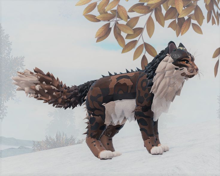 An Animated Cat Standing On Top Of A Snow Covered Hill Next To A Leafy Tree an-animated-cat-standing-on-top-of-a-snow-covered-hill-next-to-a-leafy-tree