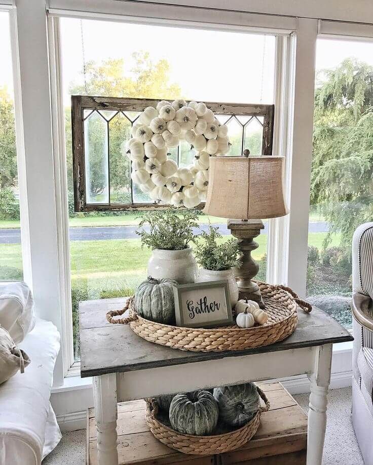 autumnal pumpkin end table display | farmhouse style in 2019