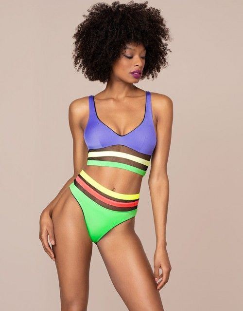 Zenaya High Waisted Bikini Bottom Green And Lilac | By Agent Provocateur