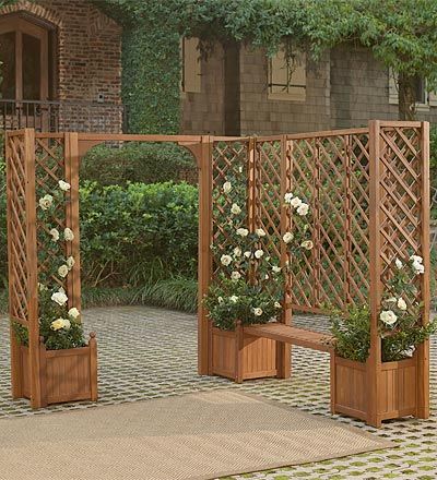 Forest Stewardship Council Certified Solid Eucalyptus Trellis For Bench With Planters Forest Stewardship Council Certified Solid Eucalyptus Trellis For Bench With Planters
