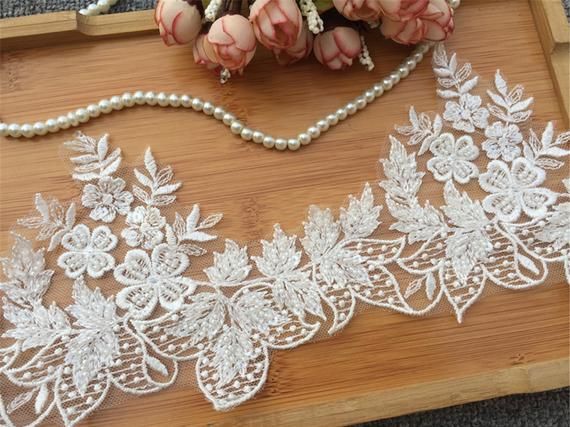 Bridal Bodice Lace Wedding Dress Lace Applique High Quality Embroidered Lace Trim Tulle Embroidery Lace Trim By The Yard
