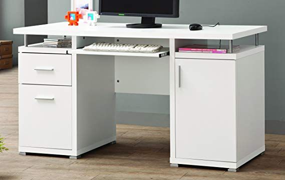 Com Computer Desk With 2 Drawers And Cabinet White Gateway Contemporary Office Com Computer Desk With 2, Modern White Desks With Storage