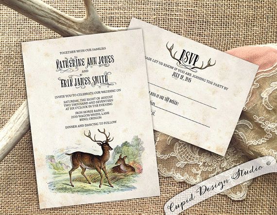 120 Best Rustic Wedding Invitations Images On Pinterest Invites Rustic Buck And Doe Wedding Invitations Outdoor By Cupiddesigns