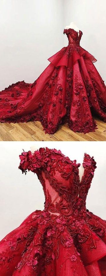 Incredibly 2018 Chic Ball Gowns Prom Dresses Red Off-the-Shoulder Long Prom Dress Evening D…