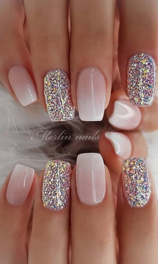 30 Cute Nail Design Ideas For Stylish Brides Wedding Forward Nail Designs Glitter Bride Nails Square Nail Designs