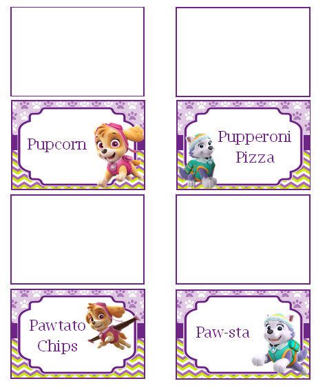 Paw patrol food labels free