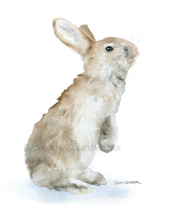 Grey Rabbit Bunny Hare Baby Original Watercolor Painting White Background Nursery Art Spring Easter Gift Wall Decor Children Room Artwork