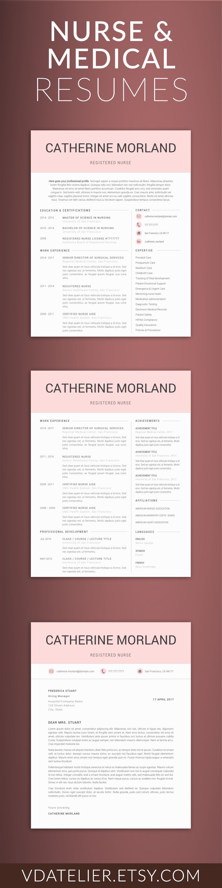 Medical Resume Word Template, Doctor/Nurse Resume Template | Professional Resume | RN Resume | US Letter & A4 | 1,2,3 Page Resume