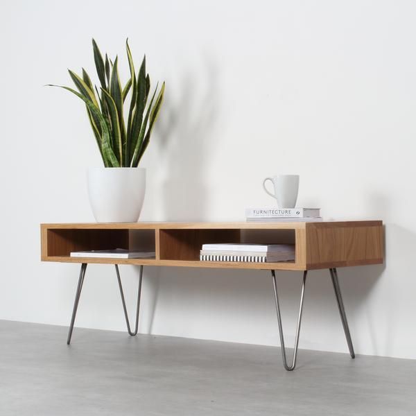 Darwen Solid Wood Coffee Table On Mid Century Hairpin Legs Solid