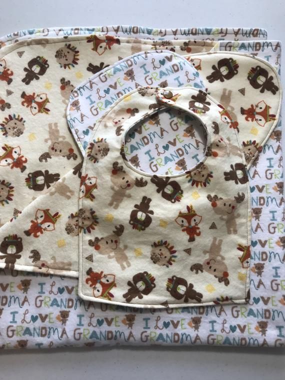 Fox /& Plaid Baby Blanket Set with burp cloth