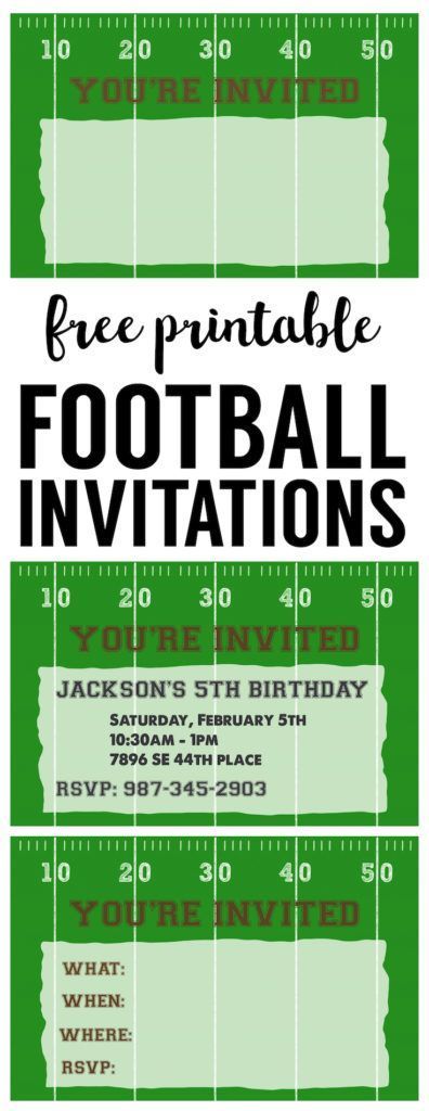 Football Party Invitation Template. Free Printable football invitations. Football party invites for a football birthday party, super bowl party, football themed baby shower, or team football party.
