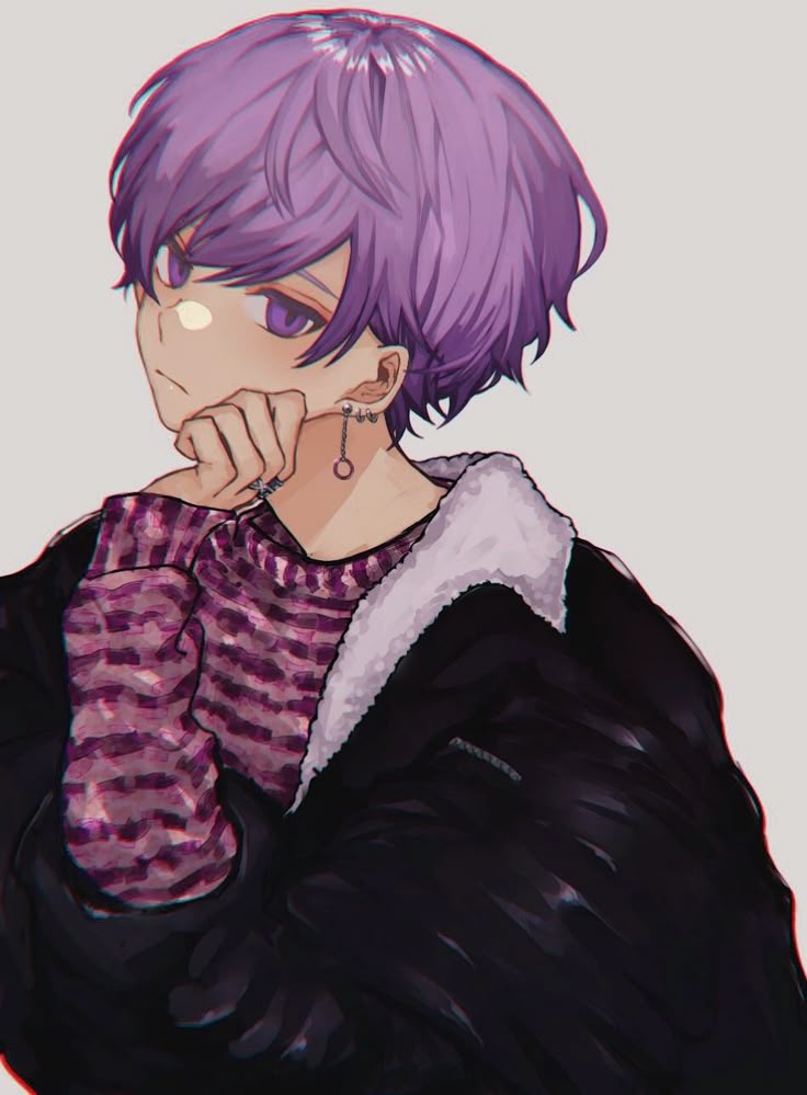 Anime boy with purple hair and purple eyes