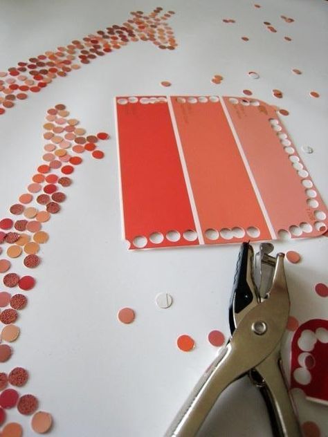 Easy Craft Tutorial (Photos): Well, this project's a creative twist on traditional pointillism! Use a regular hole punch to create zillions of tiny, colorful dots. Trace the outline of a fun (but simple) image onto a sheet of quality paper; then, start gluing down your dots. Frame the finished piece and either hang it in your home or give it as a gift -- perhaps, for a baby shower? #diy #easycrafts @stylesmaller